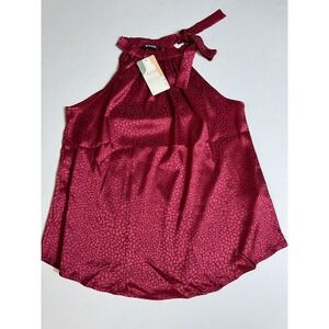 BTFBM‎ Women Sleeveless Tie Mock Neck Summer Tops Loose Casual Side Bow Satin S